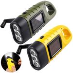 2 Pack Wind Up Solar Torch Led, Hand Crank Torch Camping Solar Powered Torchs with Carabiner Hook Super Bright Portable Survival Emergency Flashlight for Hiking, Outdoor, Survival Gear