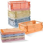8 Pack Collapsible Plastic Storage Baskets with Handle, Stackable Storage Container Crate Bin, Folding Pastel Crates for Organizing Desk Bedroom Office Bedroom(Multicolor, 9.7"x6.5"x3.8")