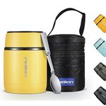 Healter Food Flask with Valve | Soup Thermo with Insulated Bag & Folding Spoon | Portable Stainless Steel Food Containers | 500 ml | Yellow