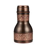 Copper Water Bottle - Bedside Carafe with Glass - Metal Water Pitcher with Lid - Ayurveda Healing Benefit Heavy Duty Vessel - 34 Oz