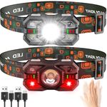 LED Head Torch Rechargeable ,【2 Pack】Super Bright 2000LM Headlamp, 20H Runtime 5+1 Modes Adjustable Headtorch with Motion Sensor, Waterproof Headlight with Red Light for Camping Fishing Cycling Hiking