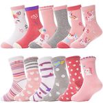 ANTSANG Baby Girls Toddlers Grips Socks Kids Non Slip/Anti Skid Unicorn Striped Crew Cotton Socks 12 Pairs Gift Stocking Fillers(Girl's-Unicorn Pink(12 Pairs),5-8 Y)