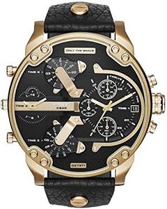 Diesel Men's DZ7371 Mini Daddy Gold Black Leather Watch