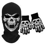 SGHE Skeleton Skull Halloween Balaclava Cap Full Face Mask for Gift Motorcycle Cycling Outdoor Sporting Camping Hiking Skiing Winter Warm With Gloves