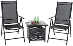 PHI VILLA 3 pcs Patio Bistro Set with 1.57" Umbrella Hole, Outdoor Bistro Furniture Set with 2 Reclining Folding Sling Chair & 1 Metal Umbrella Side Table