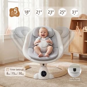 Portable Electric Baby Bouncer Swing – Bluetooth, 5 Speeds, 10 Lullabies, Wood