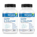 Renew Actives 5-HTP & Calcium Supplement - Sleep Aid - Promote Mood Balance - Source of Electrolyte - Help with Bone & Muscle - 120 Capsules (2packs)