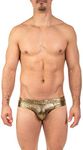 Gary Majdell Sport Mens Hot Prints Bikini Swimsuit with Contour Pouch (Gold Snake, Small)