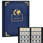 120 Pockets Coin Flip Holder Albums, 2x2 inches Coin Storage Books for Coin Cardboard Collection Holders, Collection Book Sleeves Supplies for Collectors- Blue Earth(Coin Flips not Included)