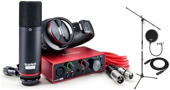 Focusrite Scarlett Solo Studio 3rd Gen USB Audio Interface Bundle with Boom Stand, XLR Cable and Pop Filter (4 Items)