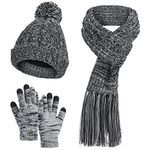 Women's Warm Beanie Hat 3 in 1 Warm Long Scarf and Touchscreen Glove Set MissShorthair 3 Pieces Winter Thick Chunky Women Knitted Pom Cap for Cold Weather （black)