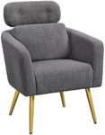 Yaheetech Tub Chair, Cozy Living Room Chair with Adjustable Headrest, Boucle Armchair with Lumbar Pillow and Golden Legs, Modern Accent Chair for Bedroom Lounge Waiting Room Office, Dark Grey