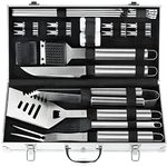 POLIGO 22PCS BBQ Tools Set BBQ Accessories Stainless Steel Grill Set for Outdoor Barbecue Accessories BBQ Set Utensils in Aluminum Case - Premium BBQ Kit Ideal Father's Day Birthday Gifts for Dad Men