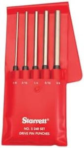 Starrett Extra-Long Drive Pin Punch Set with Knurled Grip and Protective Vinyl Case - 8" Length, 1/8", 3/16", 1/4", 5/16", 3/8" Punch Diameter, Set of 5 - S248PC