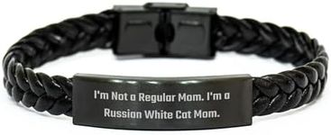 CUCOLUS Russian White Cat Mom Funny Gifts for Her Unique Braided Leather Christmas Jewelry with Engraved Stainless Steel Nameplate