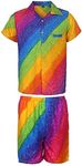 KIKLO Mens Hawaiian STAG Beach Hawaii Aloha Party Summer Holiday Fancy Shirt and Short Set, Rainbow Set, XL