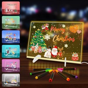 Corpower LED Note Board with Colors, Acrylic Dry Erase Board with Light, 13.8"X10" 4 Modes & 7 Colors Led Drawing Board for Kids with Invisible Stand, Rewritable Glow Memo for Office, Home, Kids