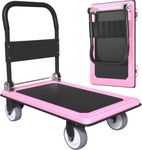 WUD Push Cart, Folding Mobile Platform Trolley,Thickened and Reinforced, 360° Swivel Wheels,35.4 “L x 23.6 ”W, 1100 lb. Pink Dolly cart with Wheels (Pink, Large)