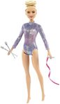 Barbie Rhythmic Gymnast Blonde Doll (12-in/30.40-cm) with Colorful Metallic Leotard, 2 Clubs & Ribbon Accessory, Great Gift for Ages 3 Years Old & Up, GTN65
