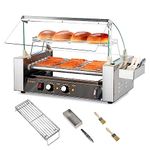 ROVSUN Hot Dog Roller ETL Certified, 7 Rollers 18 Hot Dog Roller Grill Cooker Machine w/Dual Temp Control, Cover, LED Lighting, Removable Shelf & Drip Tray for Party Home Commercial 1050W