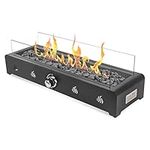 Onlyfire 28 Inch Tabletop Gas Fire Pit, Outdoor Propane Fire Pit Bottom Mounted with Glass Wind Guard and Lava Rock, Rectangular Smokeless Fire Table Indoor Outdoor Fireplace