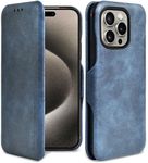 PULOKA for iPhone 15 PRO - Sleek Flip Case - Premium Vegan Leather Phone Cover with Card Slot - Slim, Durable, Privacy Protection - Kickstand Function - Elegant Flip Wallet Cases for Apple - Blue