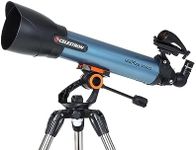 Celestron 22407 Inspire 90AZ Short Refractor Telescope with Built-In Smartphone Adapter - includes Two Eyepieces, 90° Erect Image Diagonal, Height-adjustable Tripod and Accessory Tray, Blue
