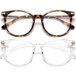 Gaoye 2 Pack Blue Light Blocking Glasses, Retro Round Eyewear Frame Anti Eyestrain & Anti Blue-Ray Computer Glasses for Women Men (Tea Leopard+Transparent)