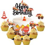 ZHUOWEISM 25 PCS Construction Cupcake Toppers Construction Happy Birthday Cake Topper Stop Sign Dump Truck Excavator Tractor Cupcake Picks for Baby Shower Kids Birthday Party Cake Decorations Supplies