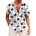 KYKU Funky Hawaiian Shirt for Men Palm Beach Shirts Tropical Vacation Shirts, Coconut Tree White, Large