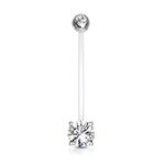 Pierced Owl - Double Jeweled Prong Set Round CZ Crystal Pregnancy Maternity Bioflex Belly Button Navel Ring, Metal, cubic-zirconia