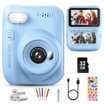 GREENKINDER Kids Camera Instant Print, 3.0'' Large Screen Instant Camera for Kids, 1080P Kids Digital Camera with 32GB Card & 3 Rolls Print Paper, Gift Toy Selfie Kids Camera for Boys Age 3-12, Blue