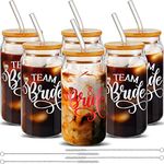 6 Sets 16 oz Bride Bridesmaid Wine Glasses Team Bride Can Shaped Glass Cups Bridesmaid Gifts for Wedding Day Durable Stemless Bridesmaid Tumblers for Bridal Shower Proposal Bachelorette Party Supplies