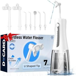 Cordless Water Flosser for Teeth, U-Shaped Flossing 360° Deep Clean, 5 Modes 7 Jet Tips for Adult & Child, Portable Rechargeable Dental Flosser Pick for Braces, Travel, 350ML Large Tank
