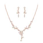 EVER FAITH Wedding CZ Jewelry Set for Women, Marquise Cream Simulated Pearl Floral Vine Necklace Earrings Set Clear Rose Gold-Tone