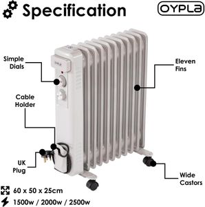 Oypla 2500W Oil Filled Radiator – Portable Electric Heater