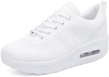 Mujer Zapatillas de Deporte Malla Air Cuña Cómodos Sneakers Mujer Casual Transpirables Running Senderismo Ligero Mesh Zapatillas,Blanco-a,39 EU
