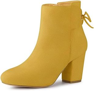 Allegra K Women's Round Toe Block Heel Zipper Yellow Ankle Boots 6 M US