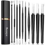 Boxoyx Pimple Popper Tool Kit - 10Pcs Blackhead Remover Comedone Extractor Tool Kit with Metal Case for Quick and Easy Removal of Pimples, Blackheads, Zit Removing, Forehead, Facial and Nose(Black)