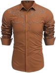 COOFANDY Men's Cowboy Button Up Western Shirts Cotton Embroidered Long Sleeve Shirt