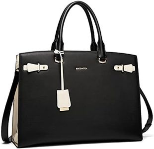 BOSTANTEN Briefcase for Women Leather Laptop Briefcase Shoulder Work Tote Bag Purse 15.6 Inch Black