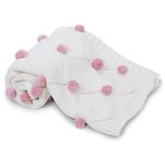 haus & kinder Cotton Knitted Blanket For New Born Baby Baby All Season Ac Blankets Quilt Wrapper For New Born Boy & Girl Size 80 Cm X 100 Cm, 0 To 2 Years Bubblegum Pink Pom Pom