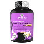 Naturyz Vanilla Flavoured Triple Strength 2500mg Fish Oil with Vitamin D3 | Highest Strength 2000 mg Omega 3 Per Serving (EPA 1200mg DHA 800mg) Deep Sea Fish Oil for Men & Women - 60 Capsules