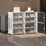 Kuber Industries Shoes Cabinet | 2 Column 4 -Tier Foldable Shoe Rack Organizer for Closet | Plastic Shoe Shelf Collapsible Shoes Storage Box | Shoe Cabinet with Lids | JL2C4TWH | White