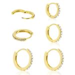 Yolev 3 Pairs Gold Small Hoop Earrings Set Cubic Rhinestones Hoop Earrings Gold Huggie Earrings for Women(8mm 10mm 12mm)