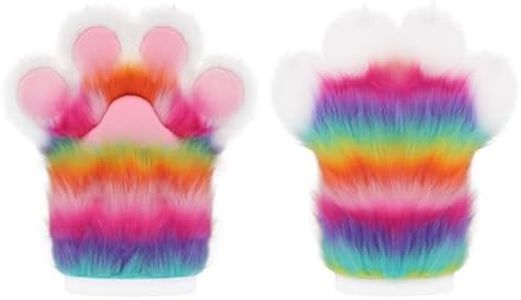 HAOAN Furry Faux Fur Fox Cat Paws Gloves Animal Fursuit Mittens Halloween Christmas Cosplay Costume Props