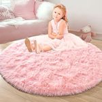 junovo Pink Round Rug 4x4 Feet Fluf