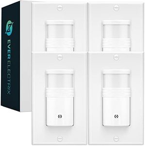 EverElectrix 4 Pack Motion Sensor Light Switch, Neutral Wire Required, Single Pole Only (Not 3-Way), Indoor in-Wall Occupancy Sensor with Wall Plate, Adjustable Timer, Title 24, UL Certified, White