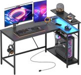 Bestier Gaming Desk with Power Outlet & USB Ports, 52 Inch Reversible L Shaped Computer Desk with LED Strip & Headset Hooks, Small Corner Gamer Desk for Home Office Carbon Fiber Black