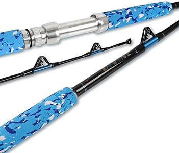 Fiblink Fishing Trolling Rod 1 Piece Saltwater Offshore Heavy Roller Rod Big Name Conventional Boat Camo Fishing Pole (6'6",30-50lb/50-80lb/80-120lb) (Straight Butt, 6'6" 50-80lbs)